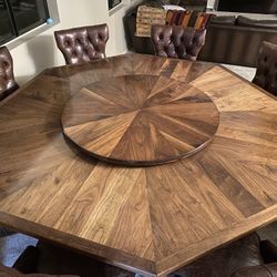Custom Walnut Wood Octagonal Dining Room Table