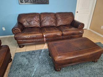 Brown Leather Sofa, Chair, and Ottoman Set