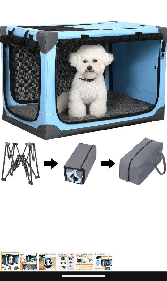 Qpinkpet Soft Foldable Dog Crate Kennel for Car, 4 Door Soft Sided Dog Crate for Medium Large Dogs with Strong Steel Frame, Indoor Outdoor
