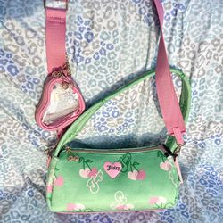 New Green Juicy Couture Purse Cherry Velvet Shoulder Bag Handbag Vintage Style