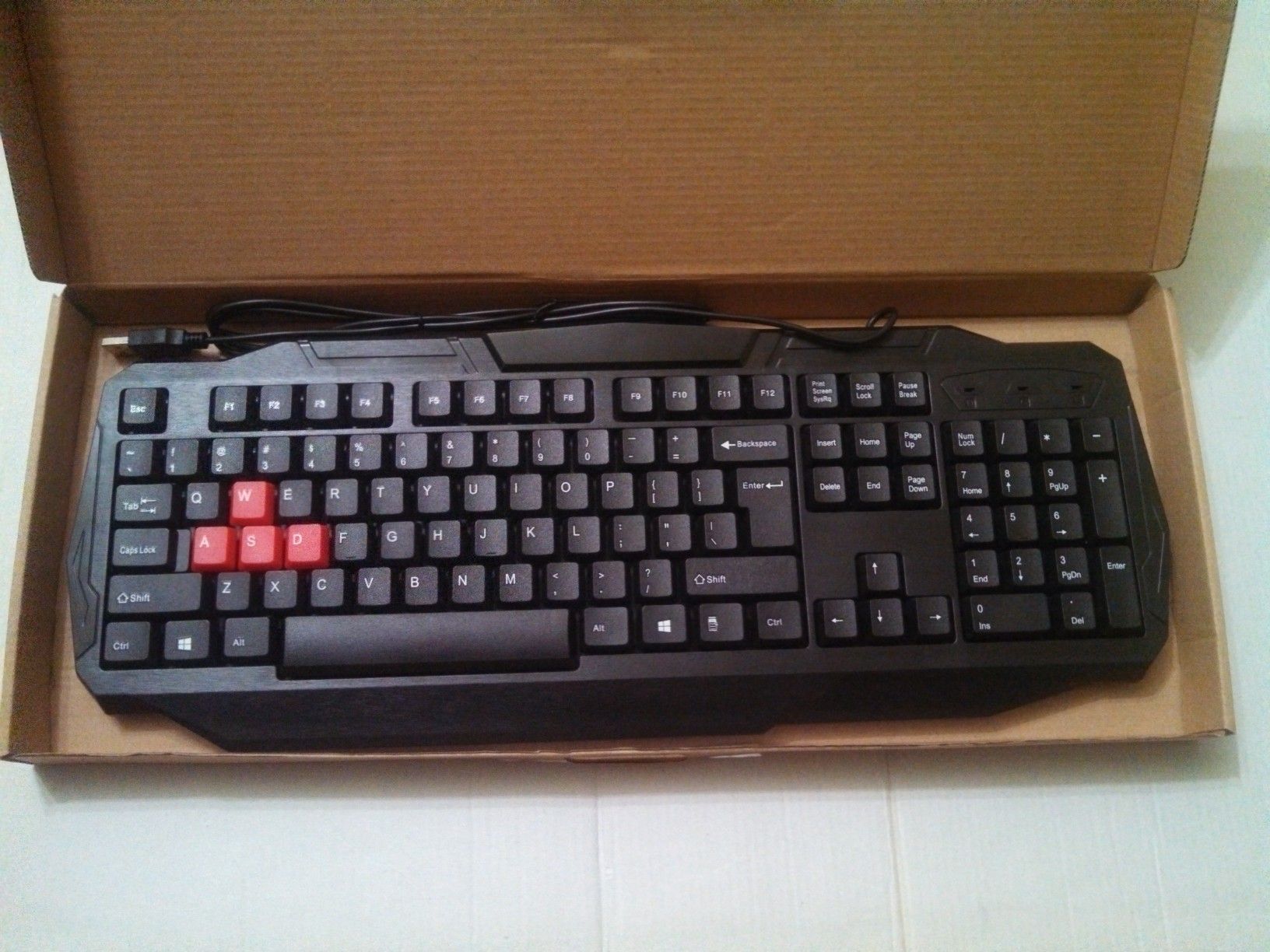 2 USB computer keyboards - red WASD keys - new in boxes