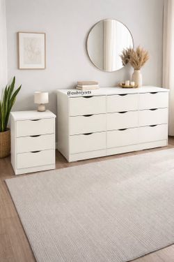 White 9 drawer dresser with nightstand set