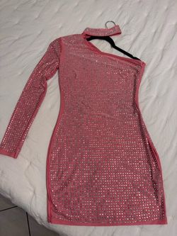 Pink Rhinestone One-Shoulder Bodycon Mini Dress