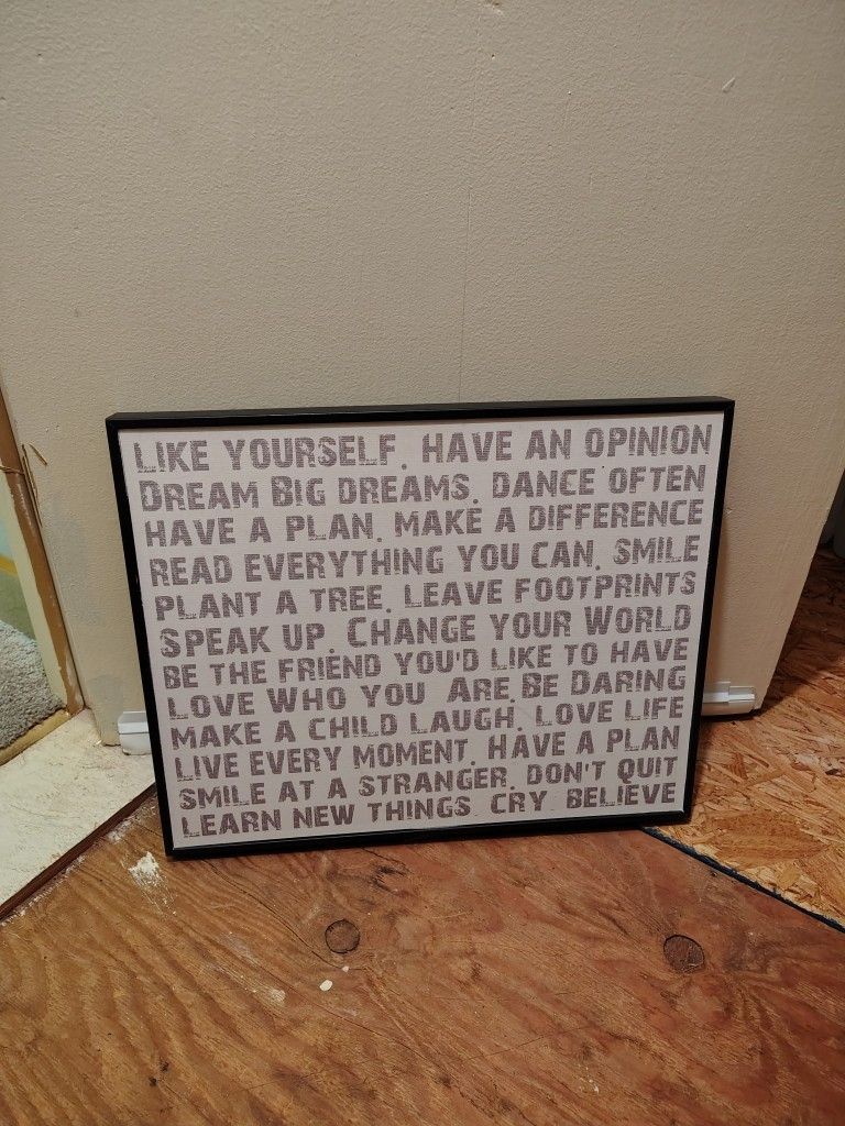 Large Canvas Full Of Inspirational Sayings With Thick Black Wooden Frame