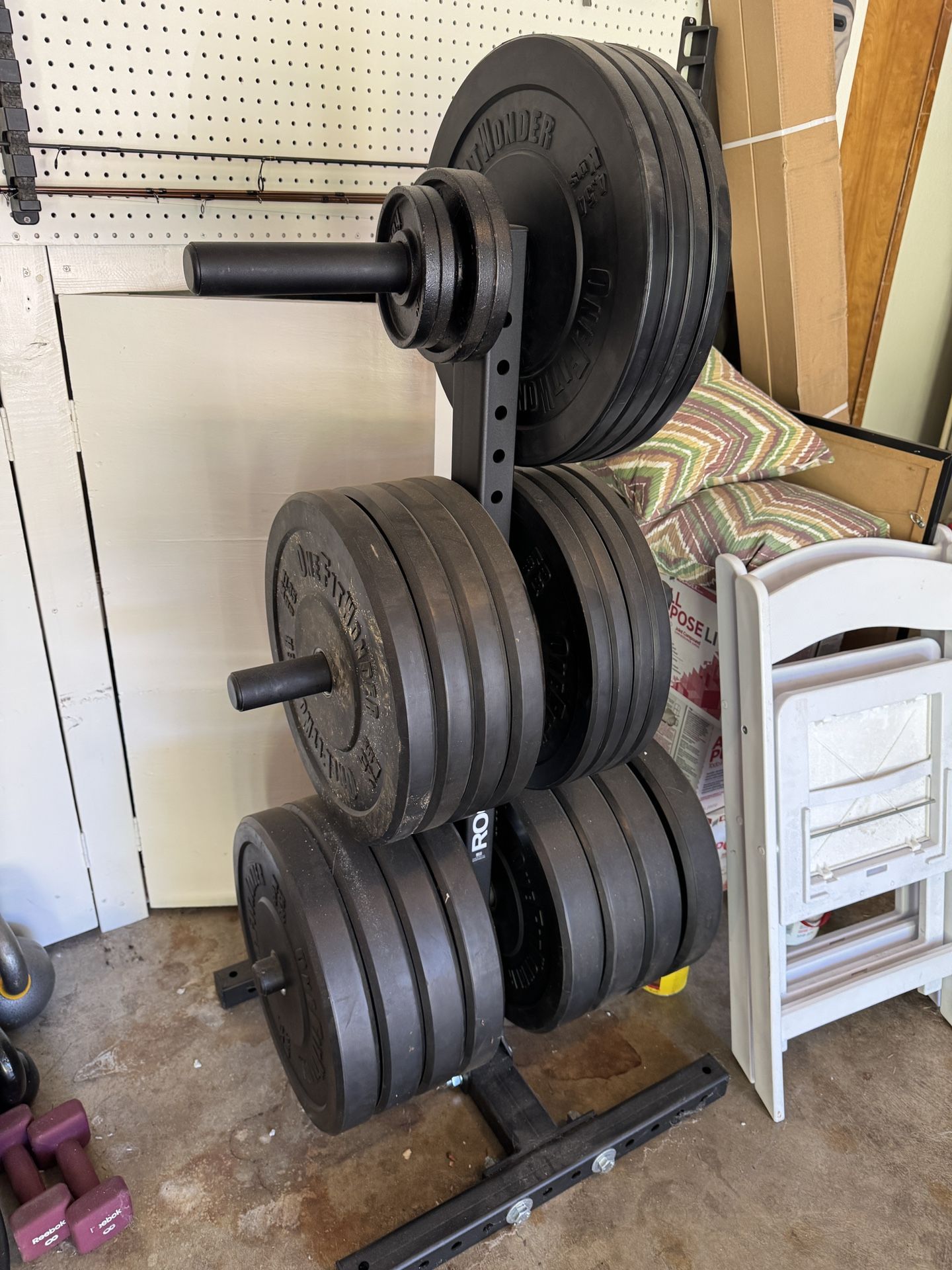 Bumper Plates + 4 Bars + Stand