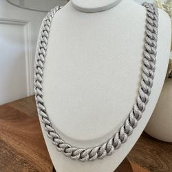 New Moissanite Iced Out 12MM 22In Cuban Link Chain Necklace, 18K White Gold Plated Sterling Silver