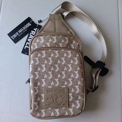 True Religion Men’s Tan Monogram Sling Crossbody Bag