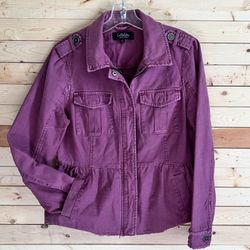 COFFEESHOP New York Purple Zipper Snap Button Front Ruffles Back Jacket size L