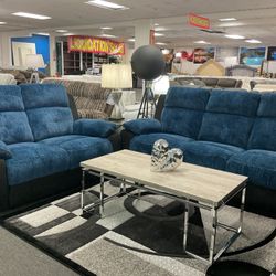 We deliver. Furniture for sale. Stunning blue sofa and loveseat set available on grey too. 40% OFF