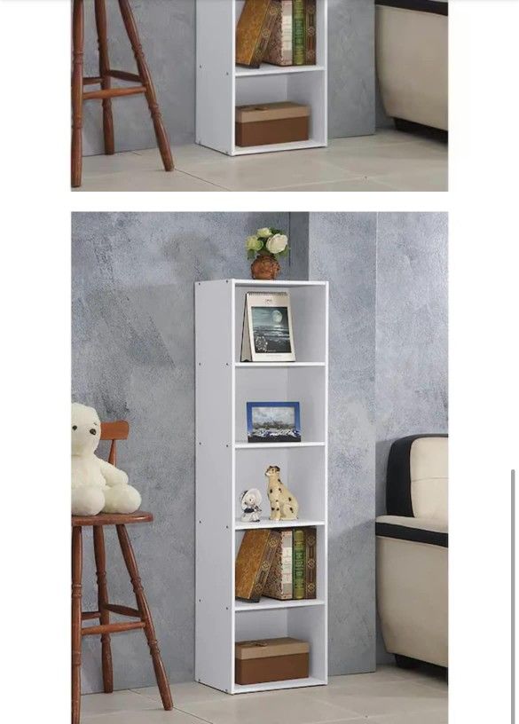 HODEDAH 5-Shelf, 59 in. H White Wood Bookcase