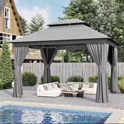 Grey Outdoor Gazebo for Patio 12x10 , Heavy Duty Party Tent and Shelter $120 