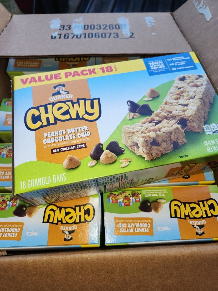 12 Boxes Quaker Chewy Peanut Butter Chocolate Chip Granola Bar 18 Bars