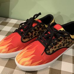 Men’s Size 13 Sneakers W/ Flames & Animal Fur Accents