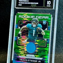 2021 Prizm 💥 Travis Etienne Jr. 💥 Rookie Gear Neon Green Pulsar Prizm GMA 10 💎 Mint - Jacksonville Jaguars