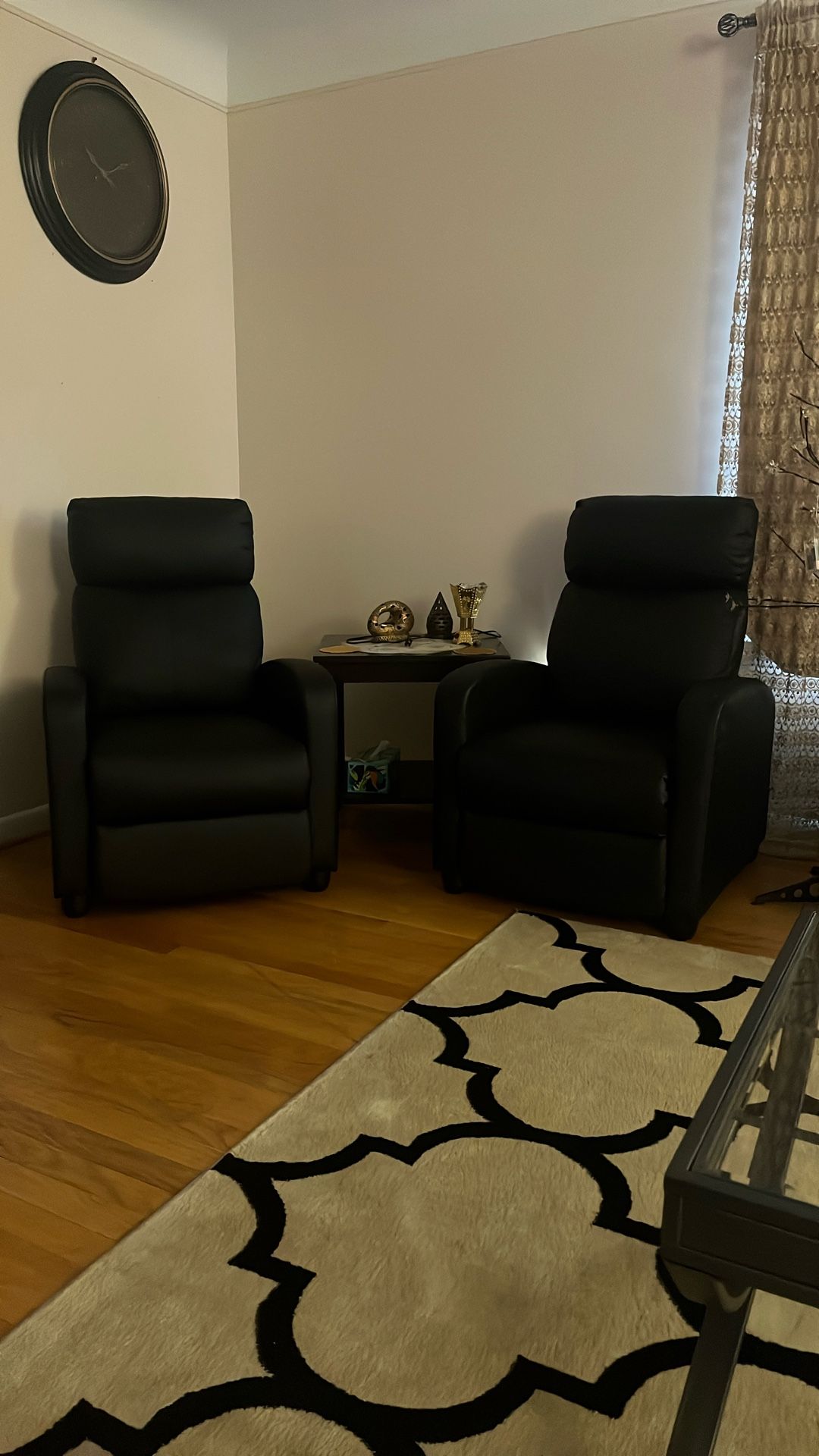 2 black faux leather pushback 