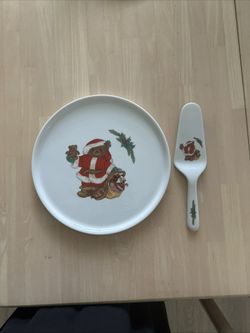 Mikasa Fine China Christmas Bear Cake Server Set L5370 Teddy Bear Santa Japan