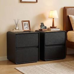 2414g $140  15.8" W Leather Narrow Nightstand Set of 2, Modern Fully-Assembled Bedside Table with 2 Drawers, Night Stand Small End Table & Side Table 