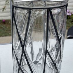 Iron and Glass Candle Hurricane or Vase, 8.5”H x 5”W