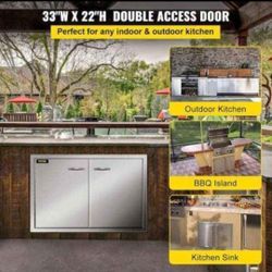 BBQ Access Door 33w x 22h inch, Double BBQ Door Stainless Steel, Outdoor Kitchen Doors for BBQ Island, Grilling Station, Outside Cabinet

