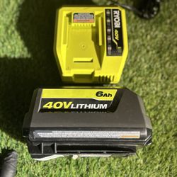 RYOBI 40v 6ah Battery with a completely Fast Charger. 