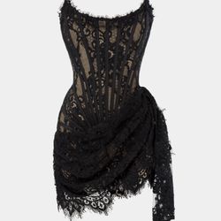 Heiress Beverly Hills Lace Corset Draped Mini Dress – Black, Size S, NWT