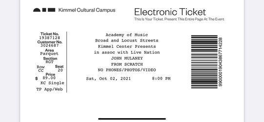 2 Tickets (#1 Comedian JOHN MULANEY ) Oct 3rd  Phila Thumbnail