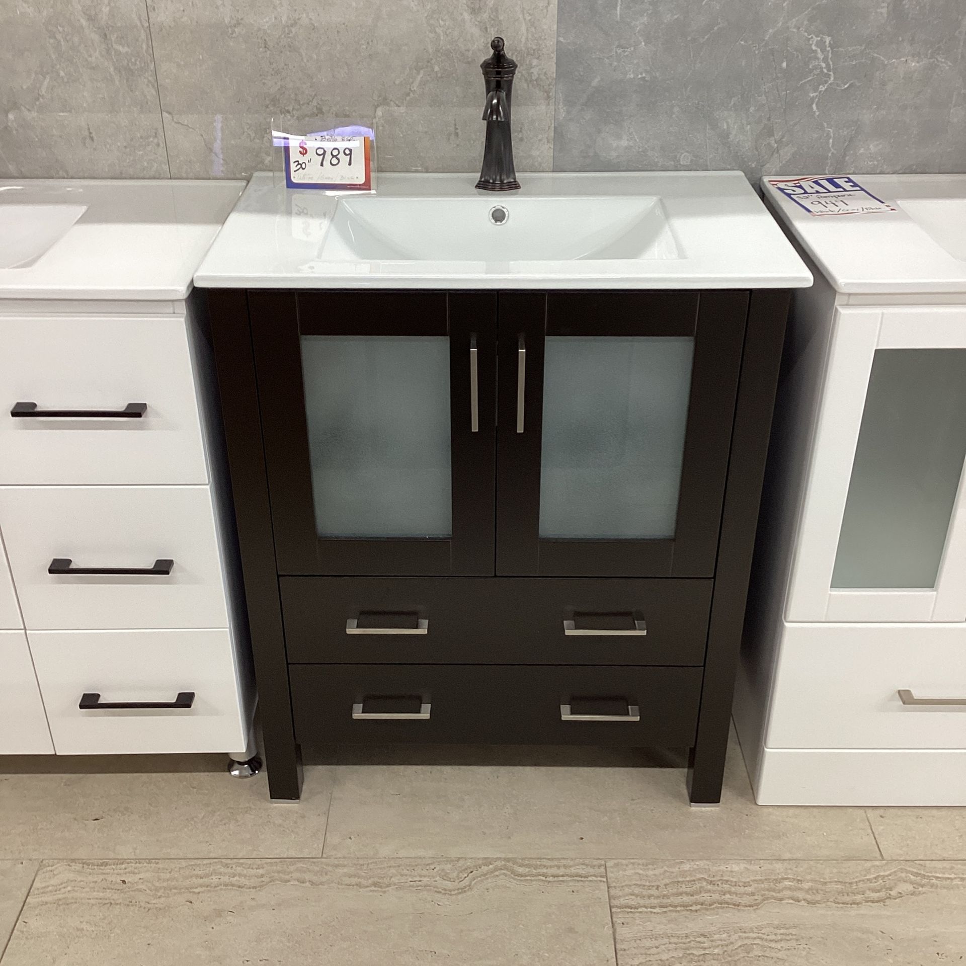 Brand New 30” Vanity Cabinet With Ceramic Top Espresso Color Soft Close Doors And Drawers Available For Pick Up
