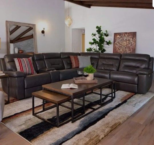 Bennett 6pc Leather Reclining Power Sectional Furniture
