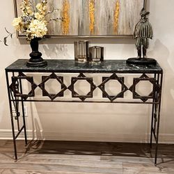 Antique Green Marble Top Console Table