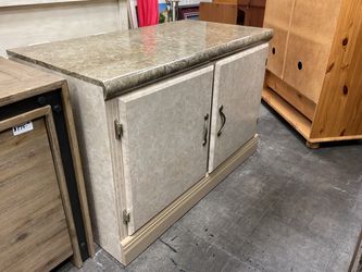 Two-Door Storage Cabinet with Marble-Look Top