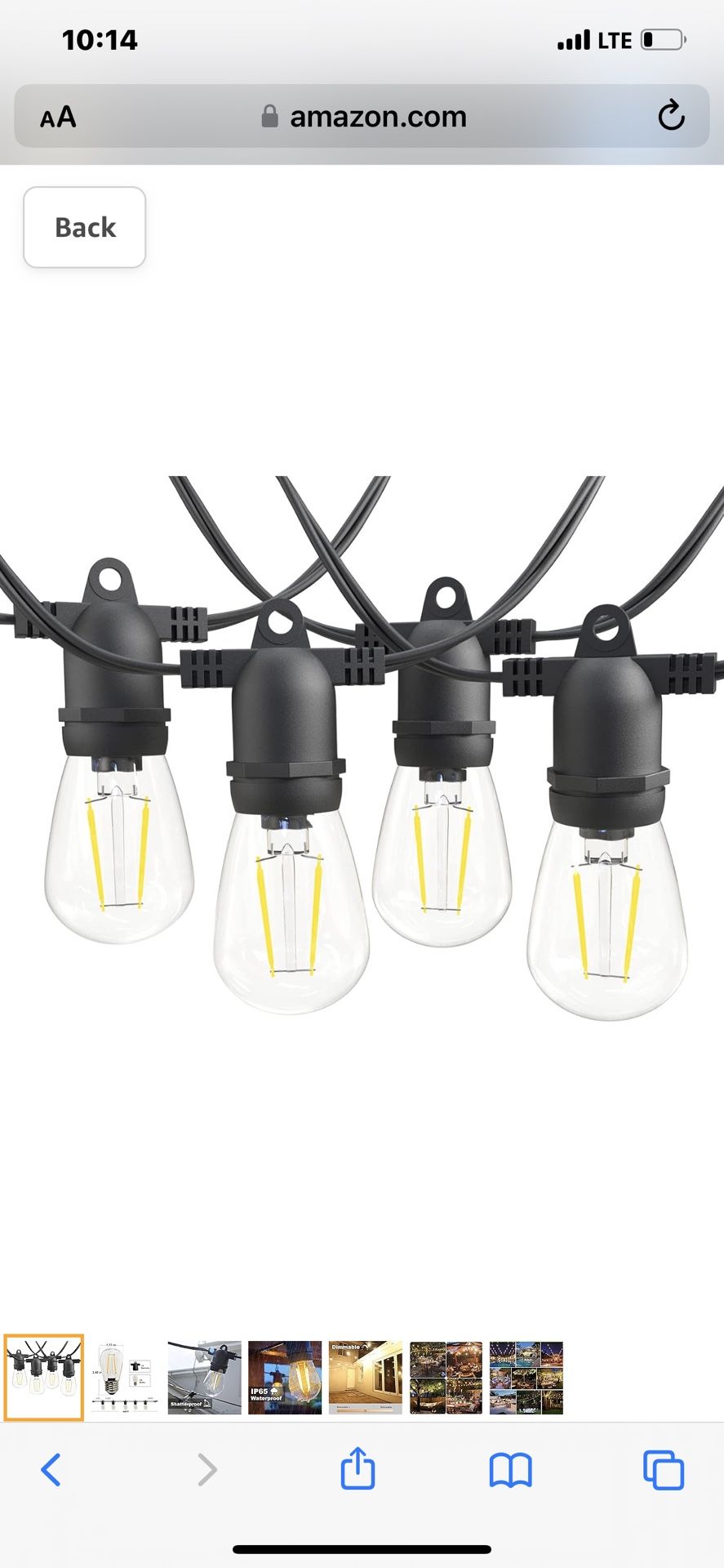 Banord Outdoor String Lights, 48FT Patio Lights Waterproof Outdoor Lights with 2W Dimmable LED Bulbs, Black Hanging Lights for Outdoor Backyard, Garde