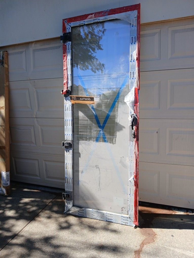 Dako exterior aluminum door 36x96 black outside white inside entry full view house building business