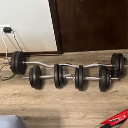 Dumbbells  And Curl Bar With Weights