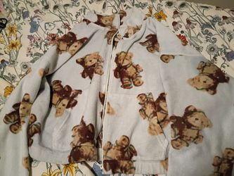 Teddy Bear Christmas Print Fleece Zip-Up Jacket