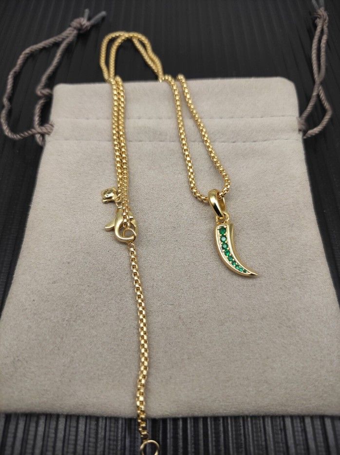 David Yurman Gold Peters Claw Green Diamond Necklace
