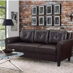 3 Seat Fuax Leather Sofa BROWN New 