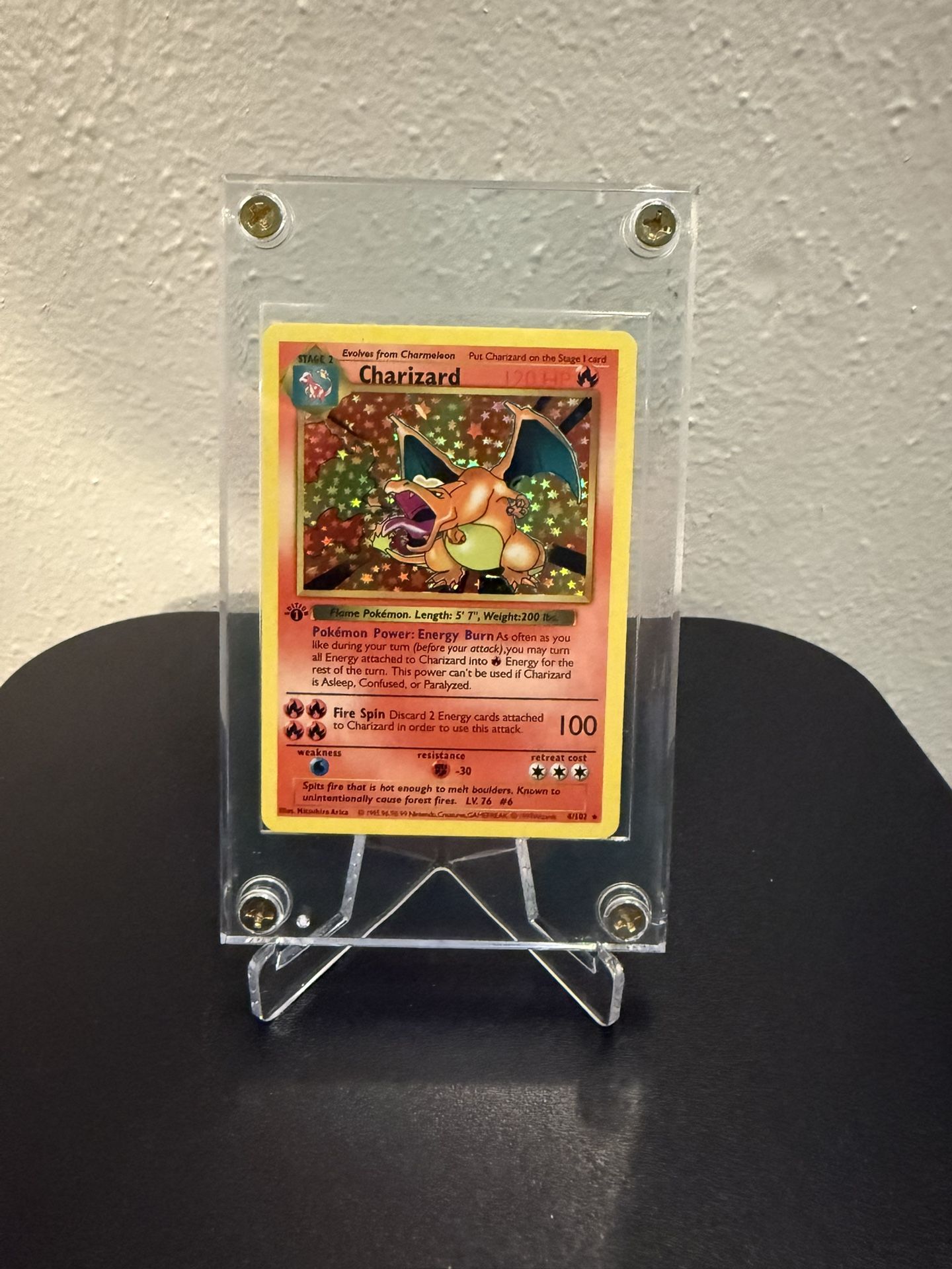 Replica Holographic Charizard Pokémon Card in Acrylic Display Case