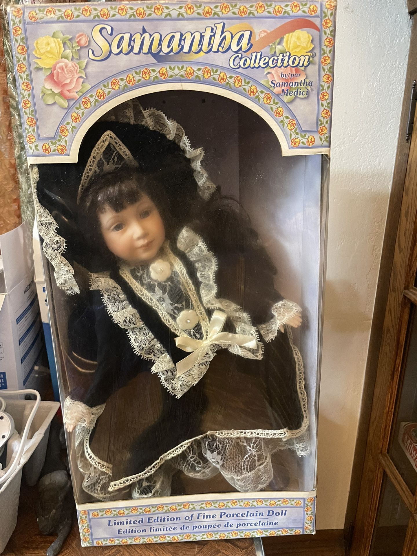 Porcelain Doll Limited Edition “Samantha” In Box, Stand Included 