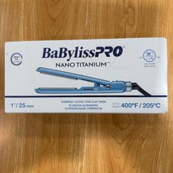 BaBylissPRO Nano Titanium 1" Compact Ultra-Thin Flat Iron Blue TRAVEL SIZE NEW.