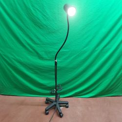 Adjustable gooseneck exam light on wheels.