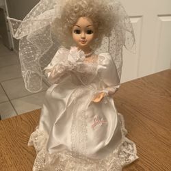 Vintage BRINNS 1989 June Calendar Bride Doll 13" Korea Blue Eyes Blonde Hair
