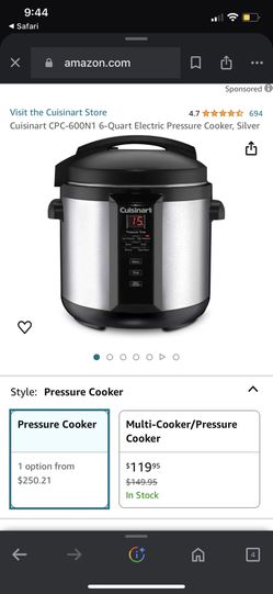 Cuisinart CPC-600N1 6-Quart Electric Pressure Cooker, Silver