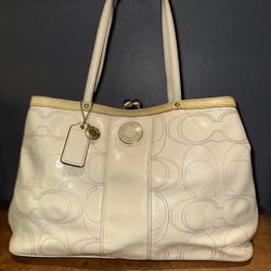 Coach Patent Leather Signature Monogram Handbag Shoulder Bag Purse Satchel