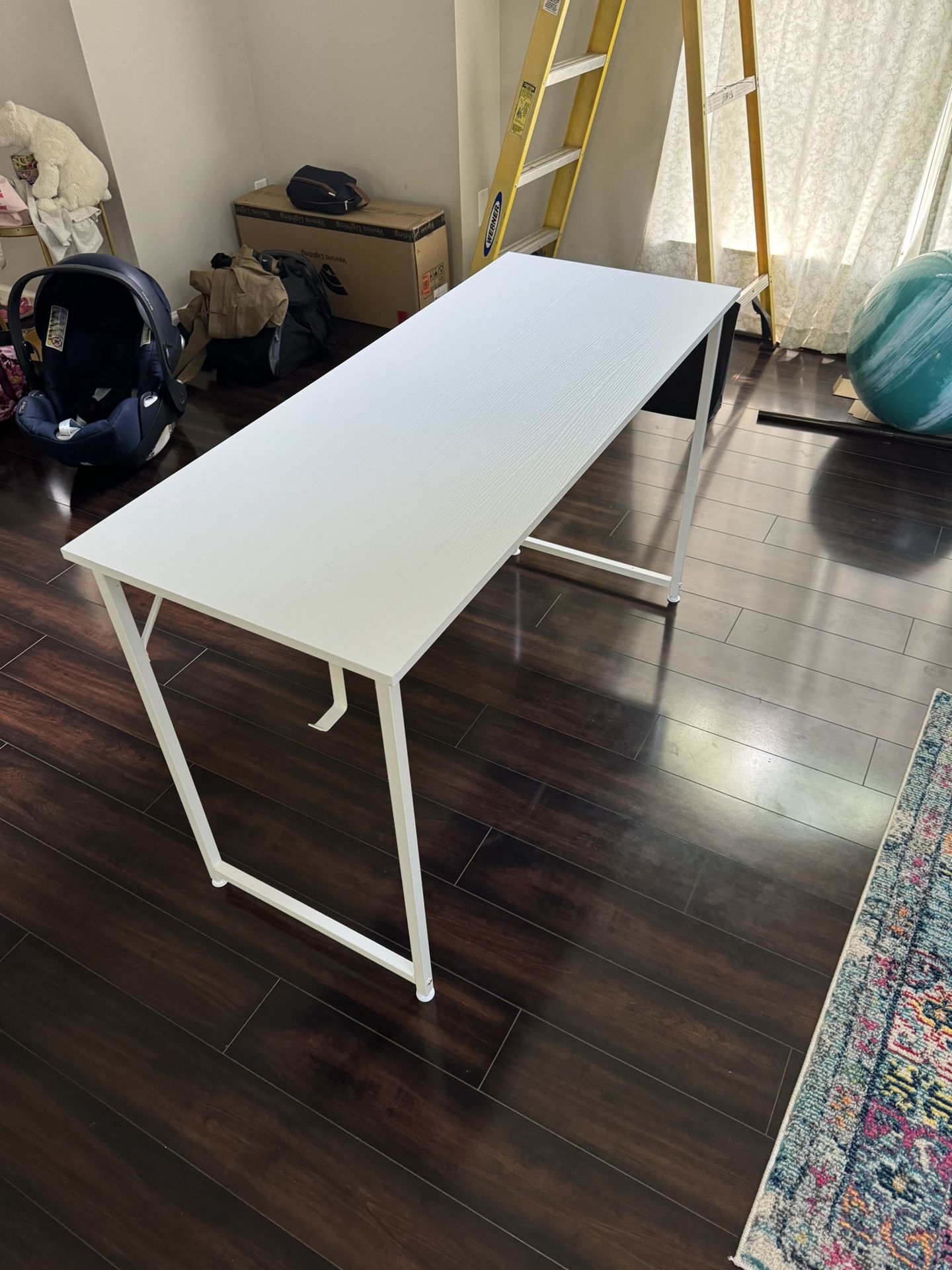 White Computer Desk for Bedroom - 47 inch Simple Modern Study Table Kid Girls Student Home Office Writing Desk, White