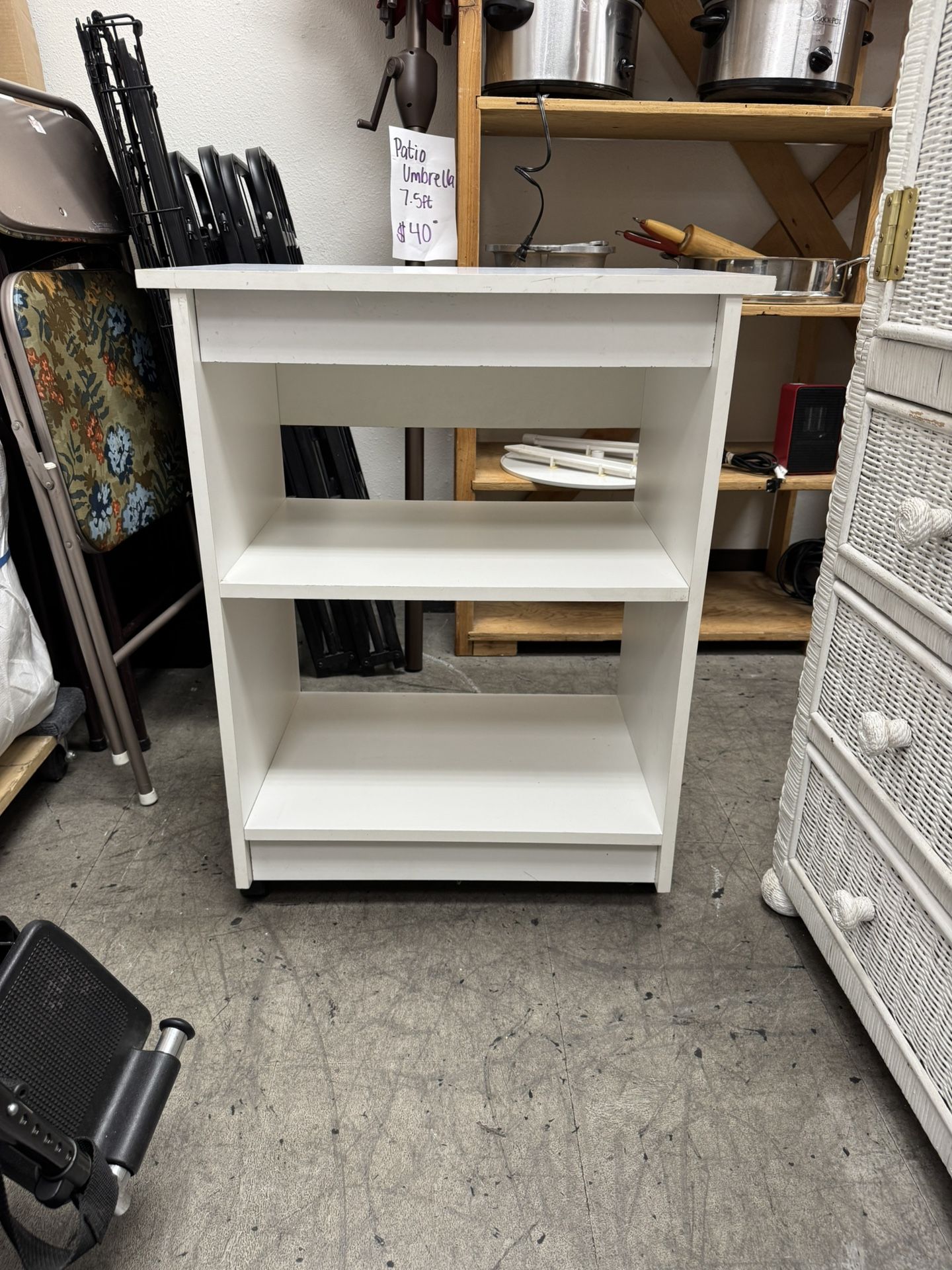 White Side End Table with Wheels 