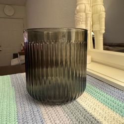 IKEA Smoked Gray Ribbed Glass Vase