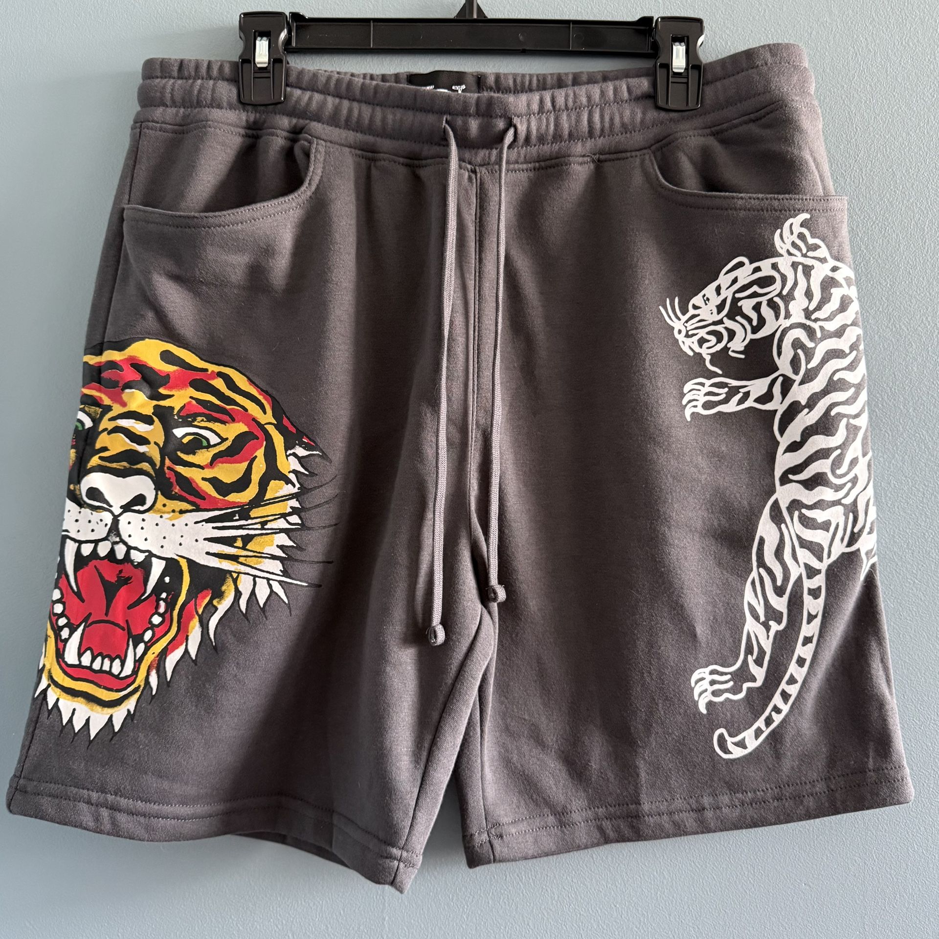 Ed Hardy Men’s Tiger Dark Gray Fleece Shorts