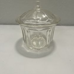 vintage pressed glass candy dish with a lid