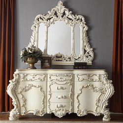 Brand New Ivory White Gloss Victorian Carved Out Italian Designed Dresser Buffer Media Cabinet Storage HUGE STATEMENT PIECE 