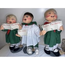 (3) 18” VTG Annalee Boy & Girl Christmas carolers Kids Original Bags plush